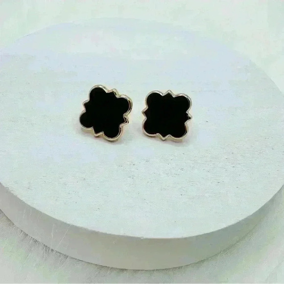 Jewelry - Chloe Clover Stud Earrings 18k Gold Plated Earrings in Black